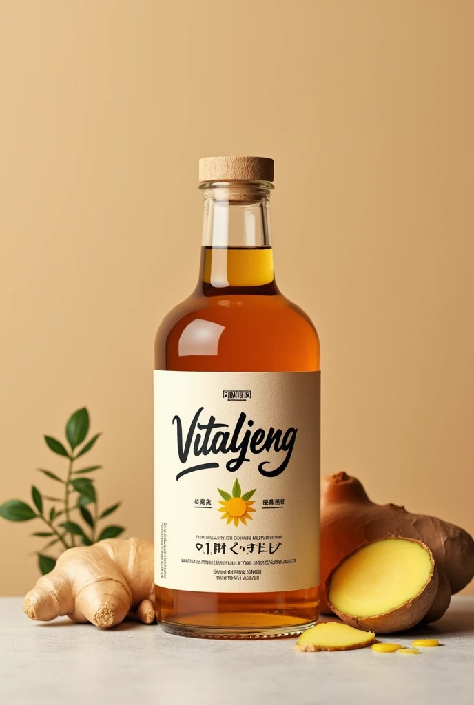 Create a label without packaging that says VitalJeng ginger syrup