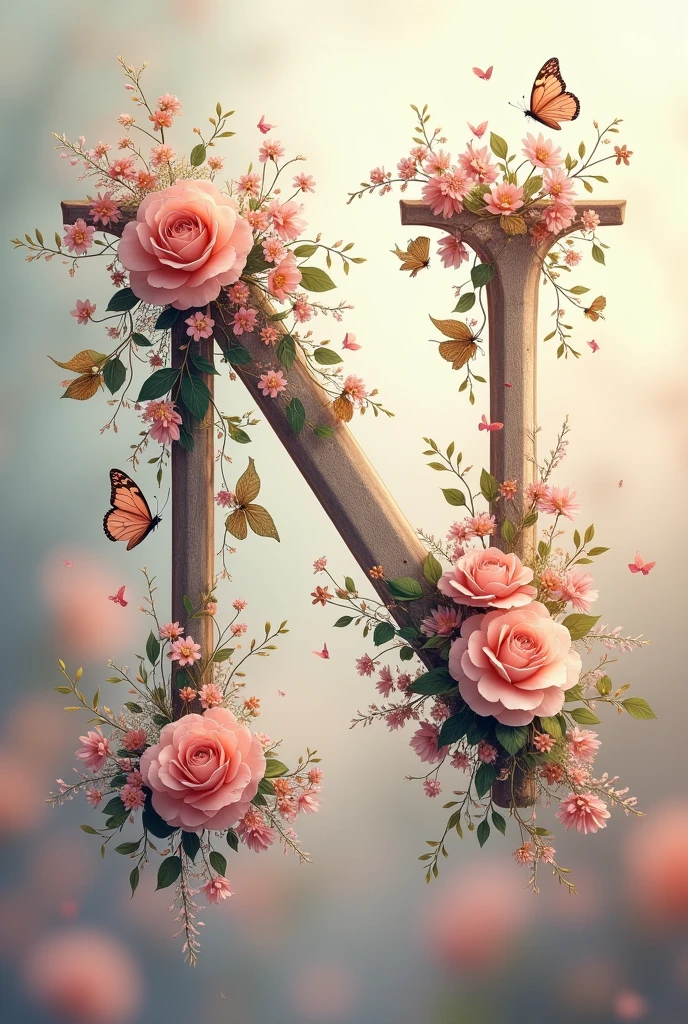 Alphabet "N" image with floral & butterfly in portrait background