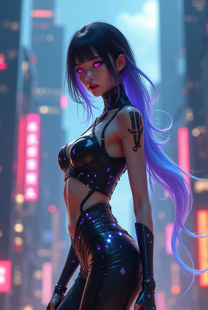 Create an interesting and futuristic Asian girl, Whole body