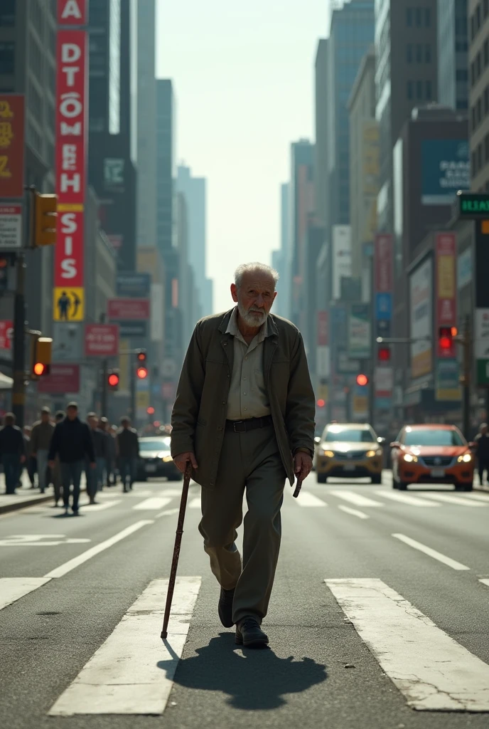 Elderly man on crosswalk