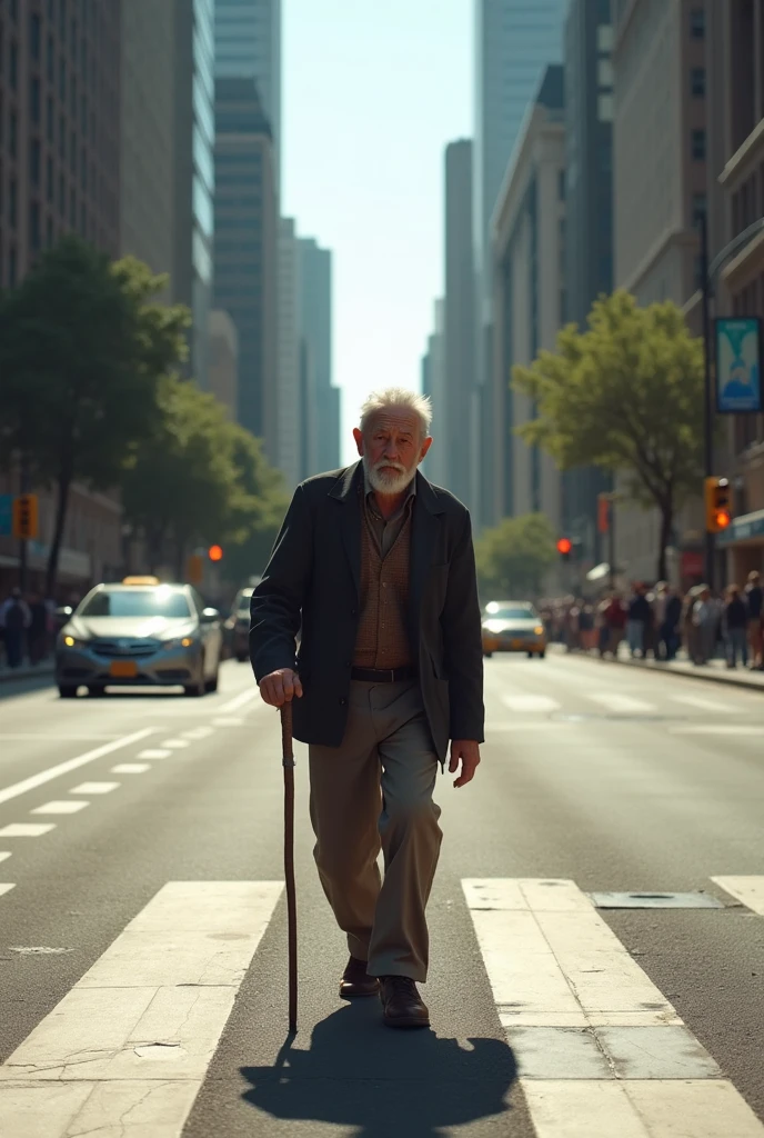 Elderly man on crosswalk