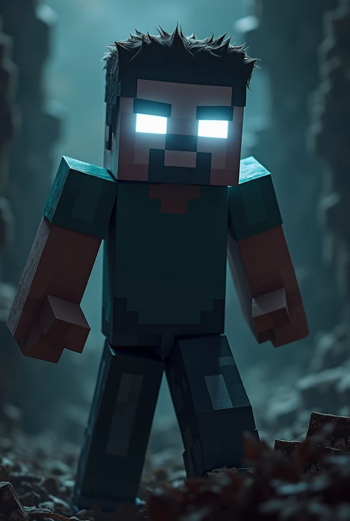 Steve from Minecraft game glowing white eyes badass Power 