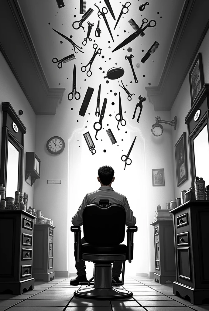 Barber's stuff falling from above in black