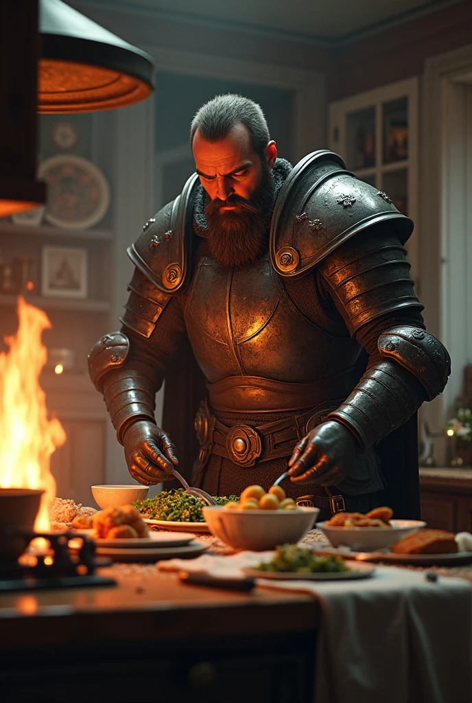 Doom slayer preparing dinner for his wife