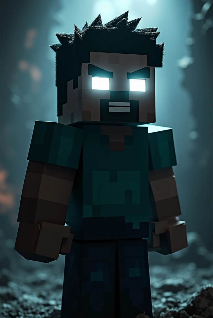 Steve from Minecraft game glowing white eyes badass Power