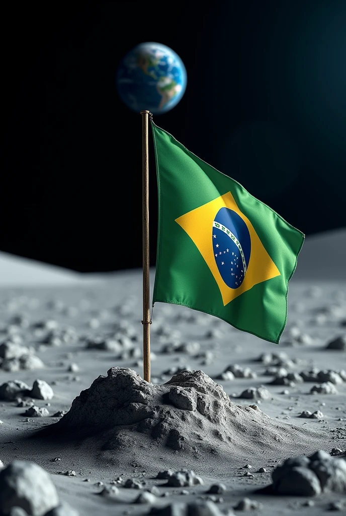 Brazilian flag on the moon,realisitic