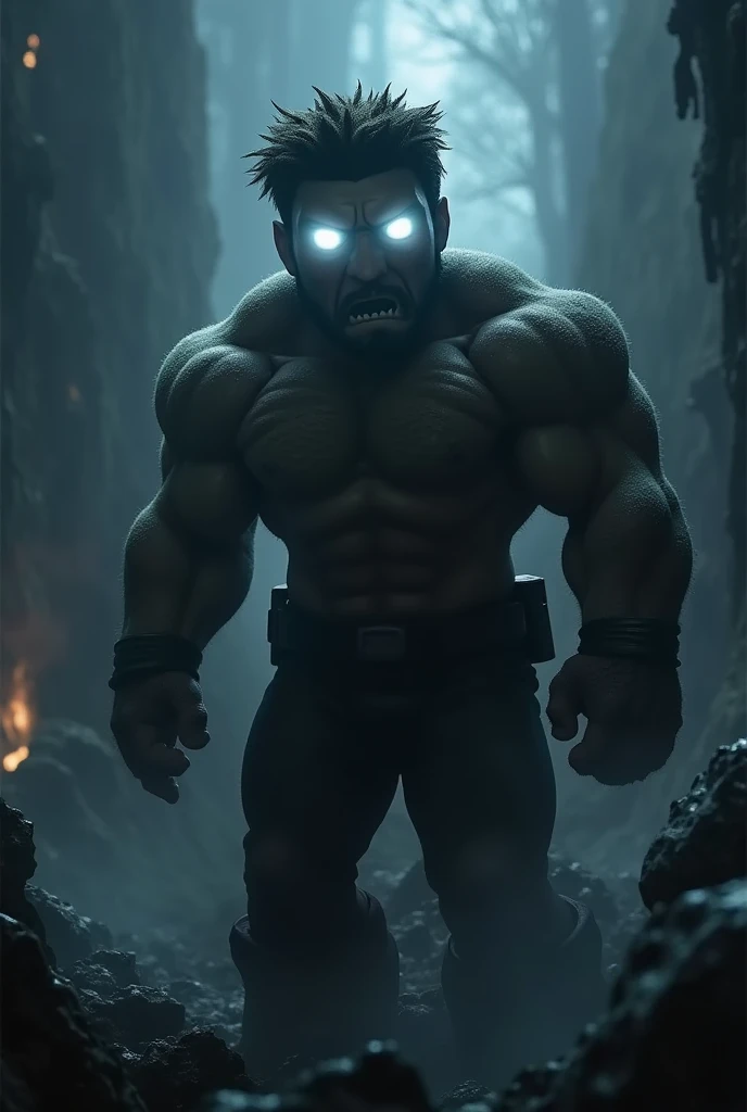 Steve from Minecraft game glowing white eyes badass Power 