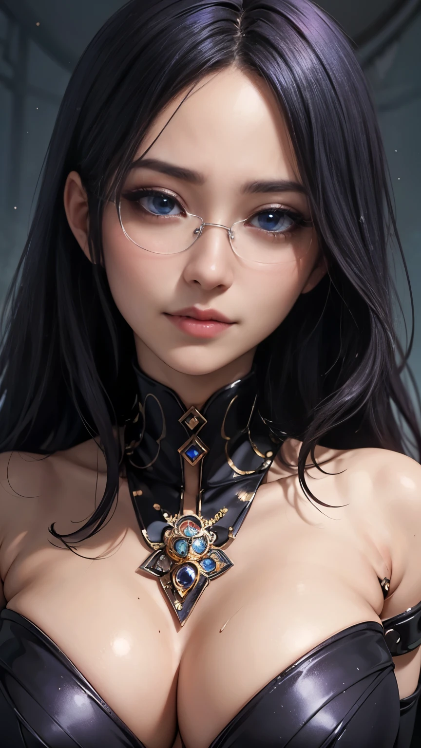 (最高qualityのディテール)、Realistic、8K Ultra HD、High resolution、(One Woman),(Fatal Beauty,attractive美しさ) ,(Glasses、Mysterious charm:1.1),(Big Breasts、attractiveシルエット),Ultra-detailed、高qualityのテクスチャ、Intricate details、Highly detailed CG、高qualityの影、Beautiful and delicate face、Beautiful and delicate eyes、Written boundary depth、Ray Tracing、20th Generation、Cute K-Pop Girls、(The Face of Ulzan in Korea)、Thin face、(Urzan-6500-v1.1:0.6)、PurerosFace_v1、Glowing Eyes、Perfect body、 Viewer Display、(最高qualityのディテール:1.2)、8K Ultra HD、Close-up of a woman, Realistic rendering, attractive, Real Girls, Gurwitz, role play, Realistic 3D style, 8K Portrait Rendering,(truth,truth:1.4),(Sparkling eyes girl:1.2)、cheek、Glossy Lips、Best image quality, 8K Ultra HD Full Color RAW Photos, Fujifilm(Medium format), Hasselblad, Carl Zeiss, Incredible dynamic range photography(utility_art:Smooth-768:1.1),High resolution, High pixel count, Clear details, Clear images, natureな色再現, Noise Reduction, High fidelity, quality, Software Improvements, Upscaling, Optimized Algorithms, Professional-level retouching, 強力なスーパーevil女がクローズアップでポーズをとる, Black Goddess 、(Expose your shoulders), Flowing purple hair, View your audience, Highly detailed face, Blue smoke swirling around her, evil事を愛する, Captivating blue eyes, Dark fantasy, Esoteric arachnids lady, Spider Queen, Esoteric arachnids, Combat Stance, Sharp Fangs, nature, ((Complex metallic colors in the foreground)), (( Fluid Mechanics, The most beautiful smooth scale face makeup, Smirking expression)) 、Dark blood, Onyxia、Beautiful young witch, purple hair, dark purple lips, evil, evil女, smile, Black Prom Dress, She is coming to you, Bright Blue Eyes, Surrounded by swirling pink smoke, Blood Chain, Behemoth Bones, Snake-like tentacles, Cruel Teeth, Expressions of madness, Oppressive Dungeon、 Grotesque shadows dance, The creature whispers, Stifling atmosphere, Vision problems, Visible Madness. blade, evil意の閃光が輝く, reflect (Light) Beyond the Darkness, Elucidate (Sharp details) and、Add a dizzying dimension to the impending chaos.