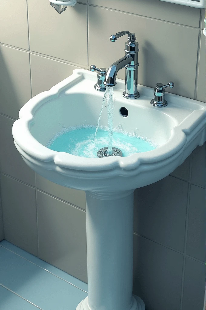 Bathroom sink with tap on and overflowing