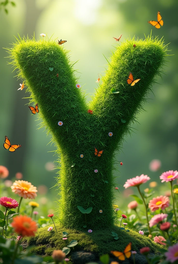 Alphabet "Y" image with floral & butterfly in portrait background. i want forest vibe make the alphabet with grass