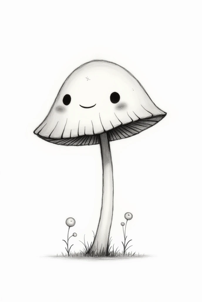 mushroom with a tender face, Let it be a simple drawing and let it be in black and white
