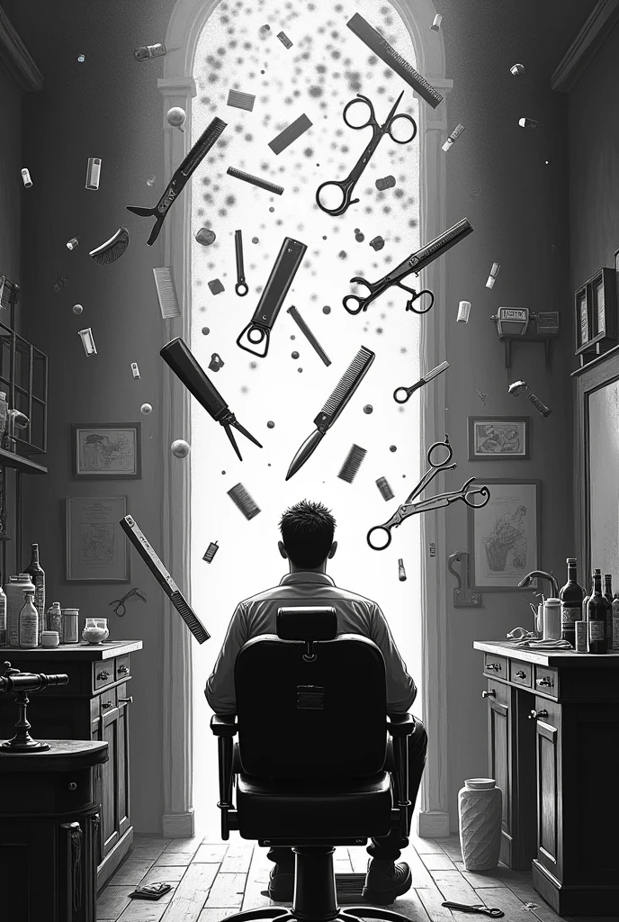 Barber&#39;s stuff falling from above in black  