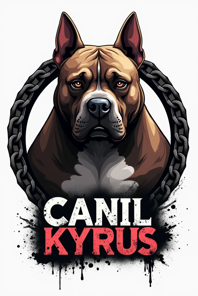 Golden coat of arms with a very angry Pitbull with blood written Brutus on the coat of arms