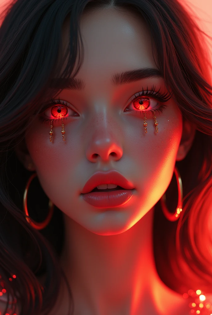 aesthetic lady tanned white skin lady, Black and red hairs mark facial jewels PERFECT MASTERPIECE, EXTREMELY DETAILED CG UNITY 32K UHD QUALITY RESOLUTION WALLPAPER, photorealistic, raw photo, PERFECT PHOTOGENIC CLARITY, official art, PRIZE WINNING PORTRAIT, ULTRA HYPERREALISTIC, ultra hyperdetailed, SHINING REALISTIC SKIN, ray tracing, unreal engine 5.8k, BRIGHT AMBIENT LIGHT cyberpunk, full body Portrait of an Arab girl&#39;s face, anime lips, mouth and tongue bite (((Red eyes))), walking on a red river, full body shot:1.5, 
