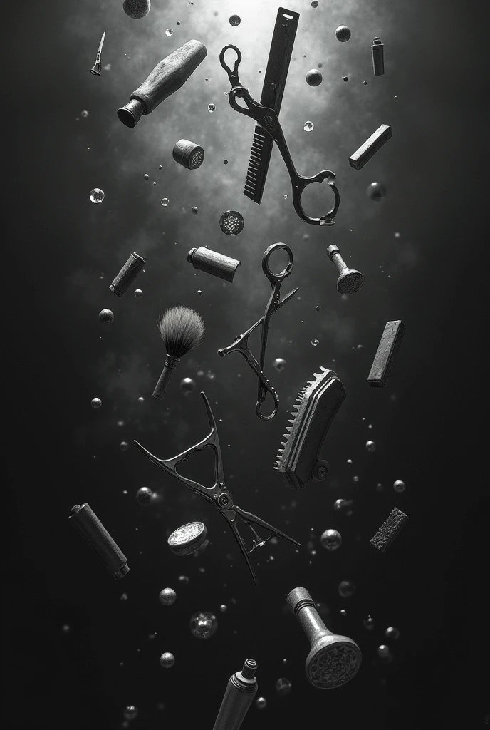 Barber&#39;s stuff flying from above in black 