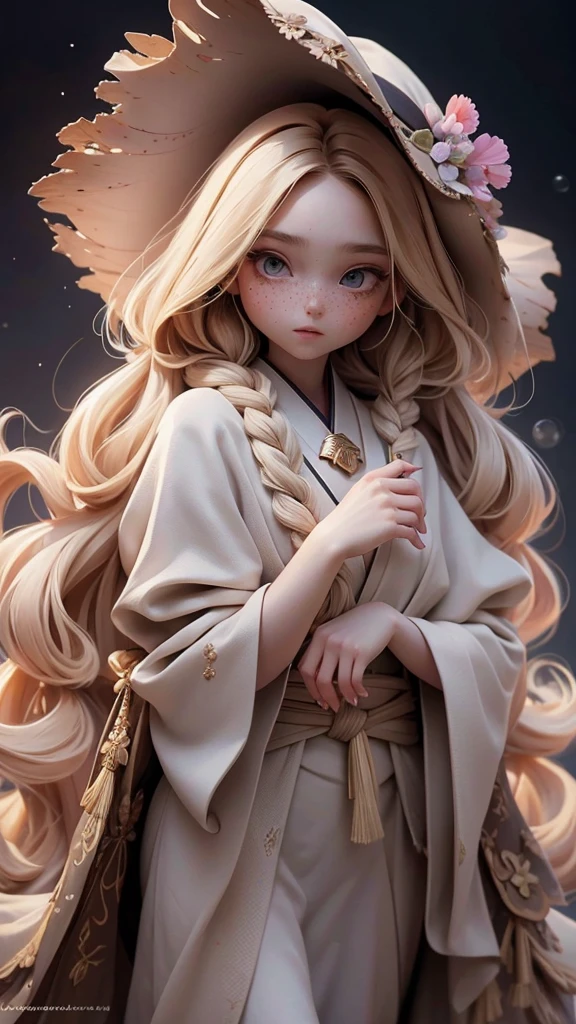 Young girl, effeminate face, witch, 1m57, very long light blond hair, freckles, large black eyes, brown skin, , Japanese , oriental, desert, marble castle, detailed face, detailed eyes, detailed hair, greenery, full body, desert greenery, desert plant, wind, magic wand, Arab city? realistic, photorealistic, photo-realistic:1. 37, 4k, ultra-detailed, extremely detailed, hyperrealistic, highly detailed, masterpiece:1.2, vibrant colors, natural lighting, cinematic, dramatic, fantastic, magical, surreal, ethereal, serene, tranquil, atmospheric, bubble, no clothes, man-fish, anemone, corals, school of fish, huge amount of fish,