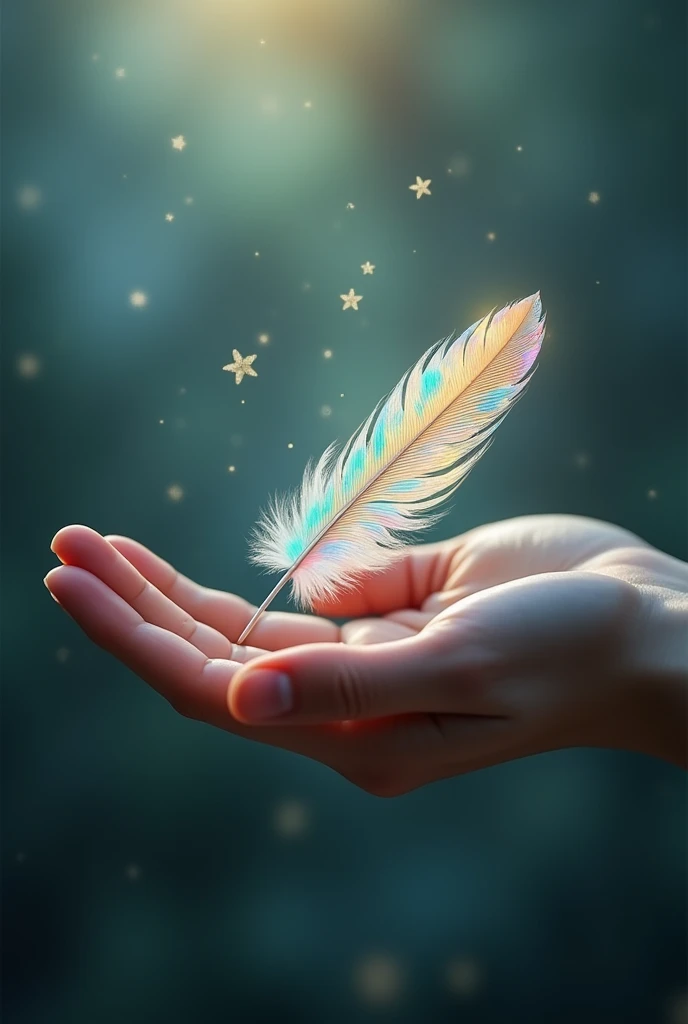 hand、handのひらに一枚の天使の羽根、Iridescent Feathers、５refer to