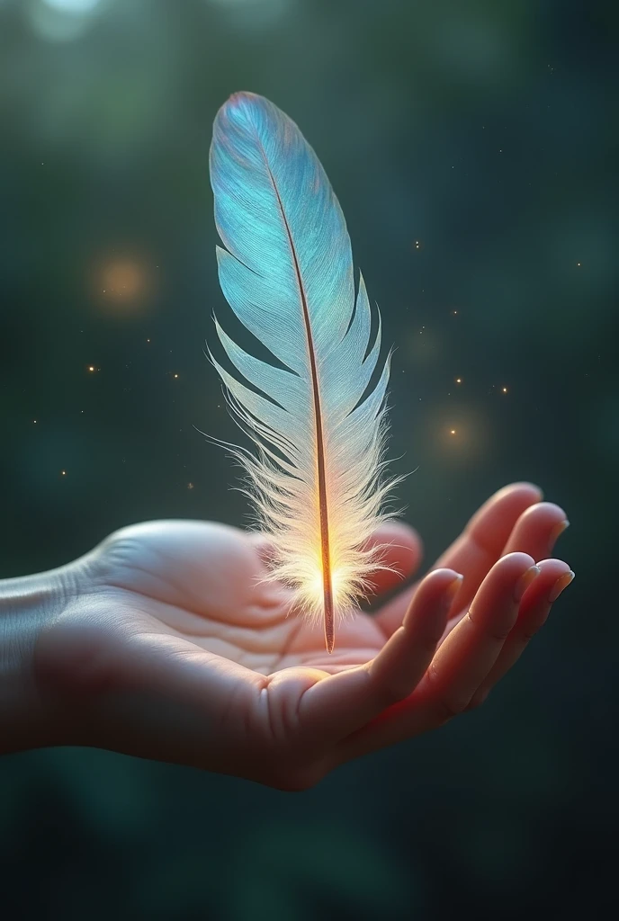 hand、handのひらに一枚の天使の羽根、Iridescent Feathers、５refer to