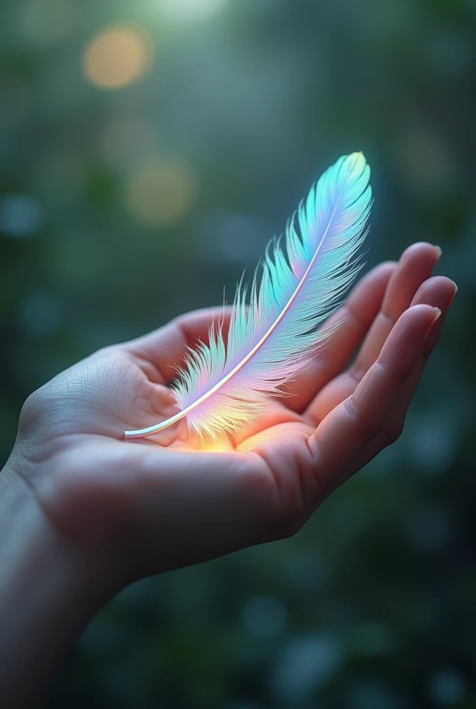 hand、handのひらに一枚の天使の羽根、Iridescent Feathers、5refer to