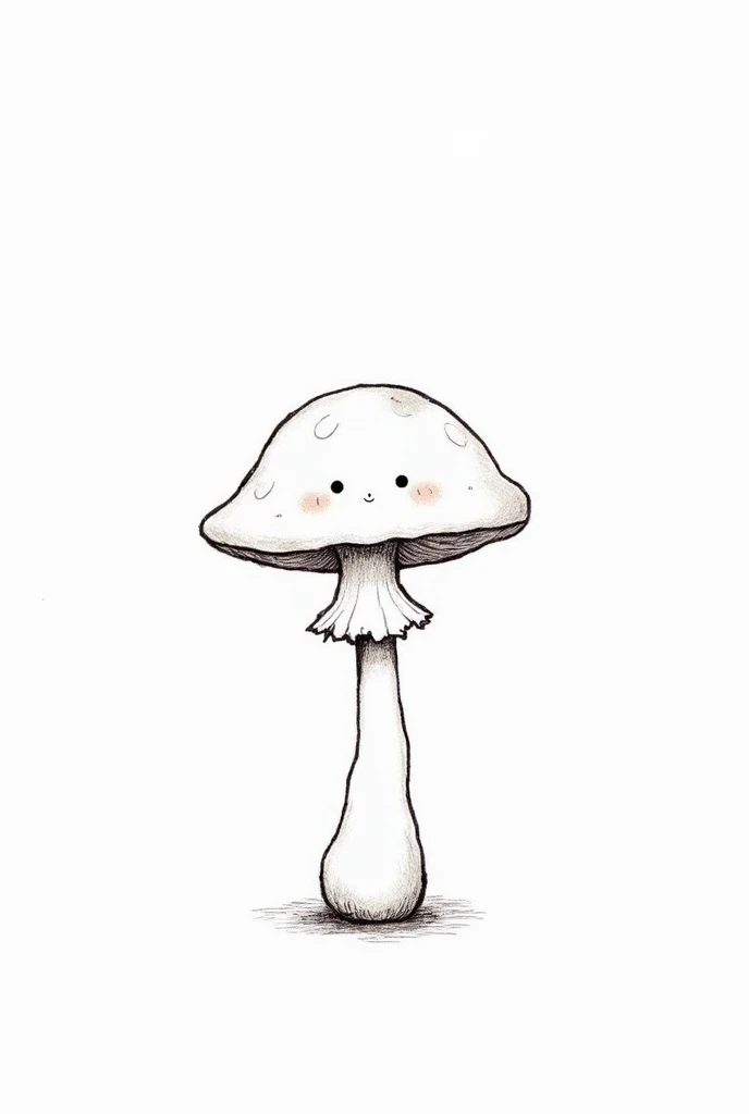 mushroom with a tender face and body, Let it be a simple drawing and let it be in black and white