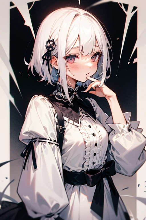 Short white hair, blush, Lace dress、Punk Fashion、Headbang 2.、White clothes、Goth、