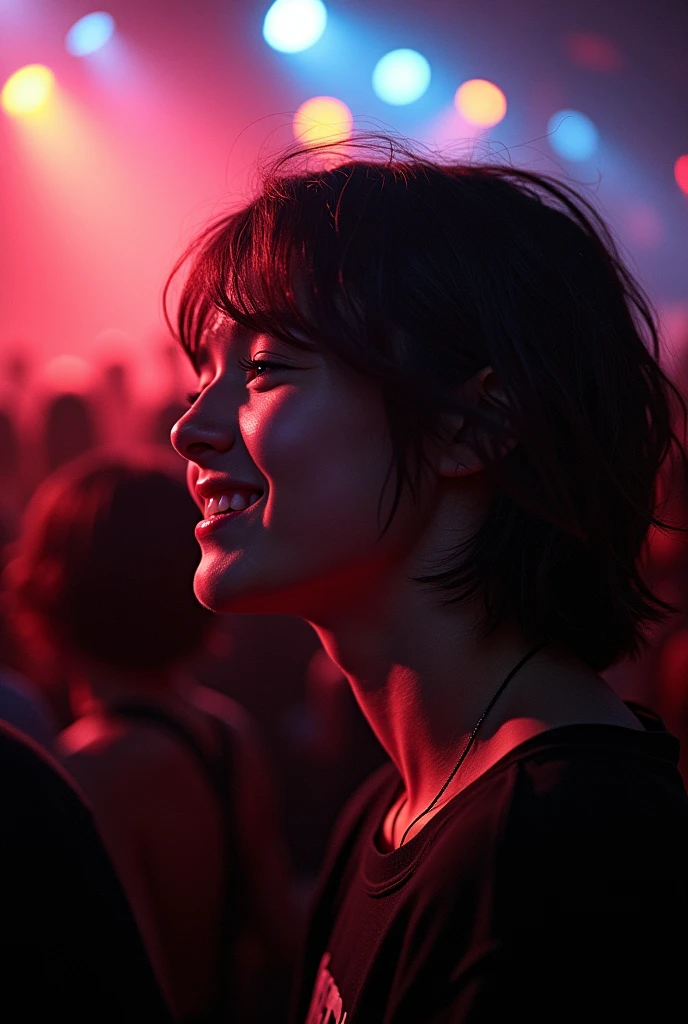 Profile photo of a person at a 2000s emo rock concert, that makes the person who sees the photo feel connected