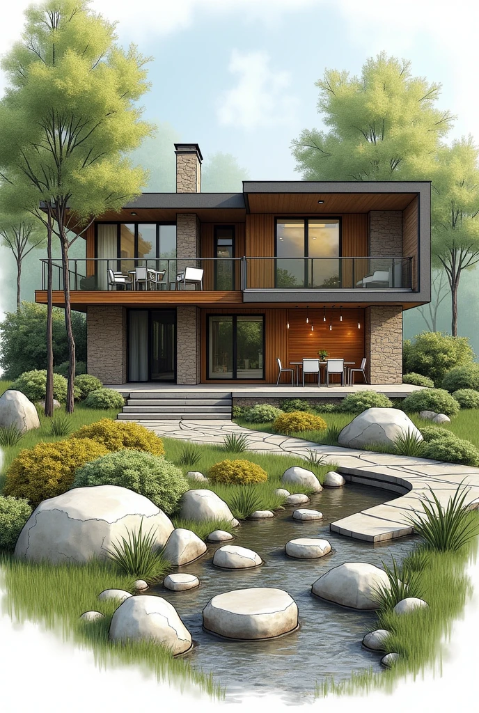 Design a nature-themed house with varied rocks. Include:
Floor Plan:
Living Area: Central rock garden with river rocks.
Kitchen: Granite countertops.
Dining: Limestone accent wall.
Bathroom: Slate tiles.
Outdoor: Flagstone path.
Drawing only
Criteria:
Content and Accuracy: All terms/elements explained.
Creativity: Original use of rocks.
Neatness: Clear, error-free sketch.