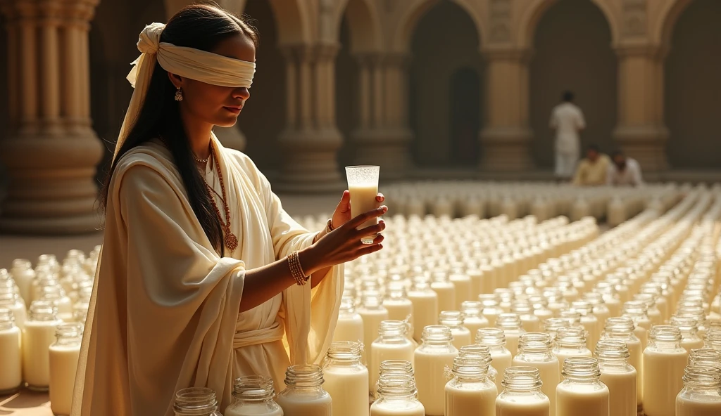 Gandhaari give milk in 100 jar with a glass