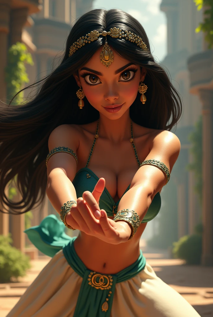 Stunning Princess Jasmine, photo in 8k, in action, cinematic.