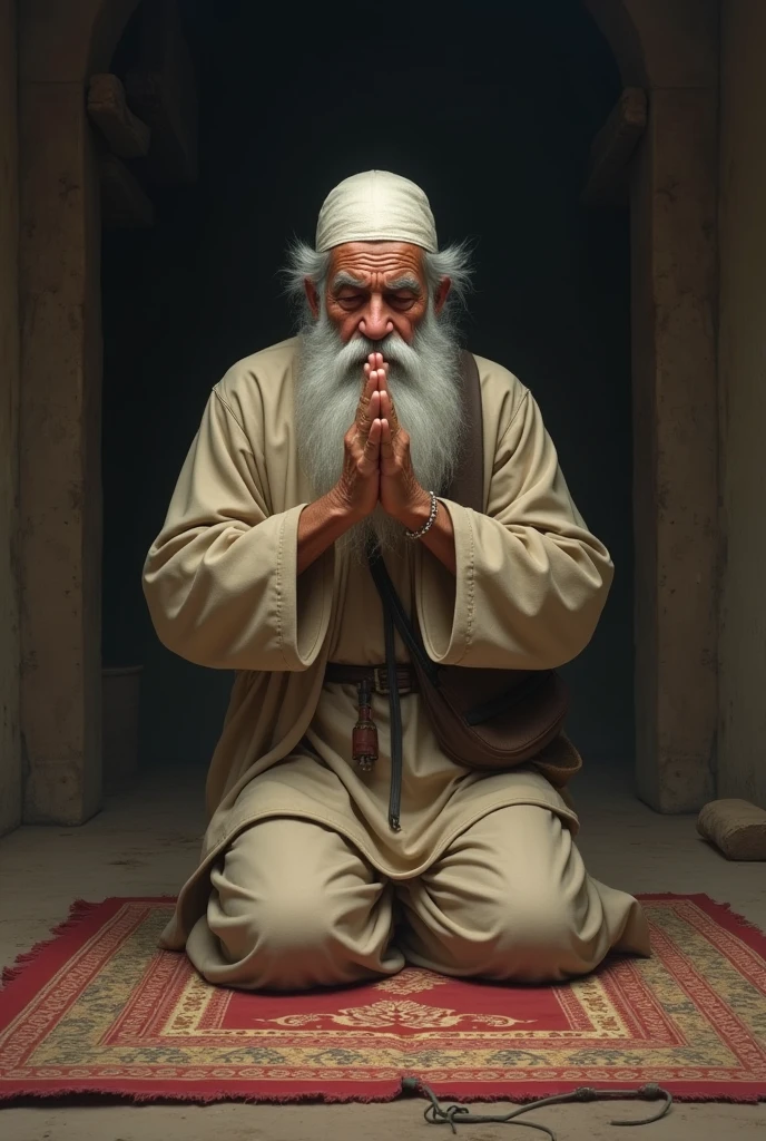 muslim old man praying and short-sighted