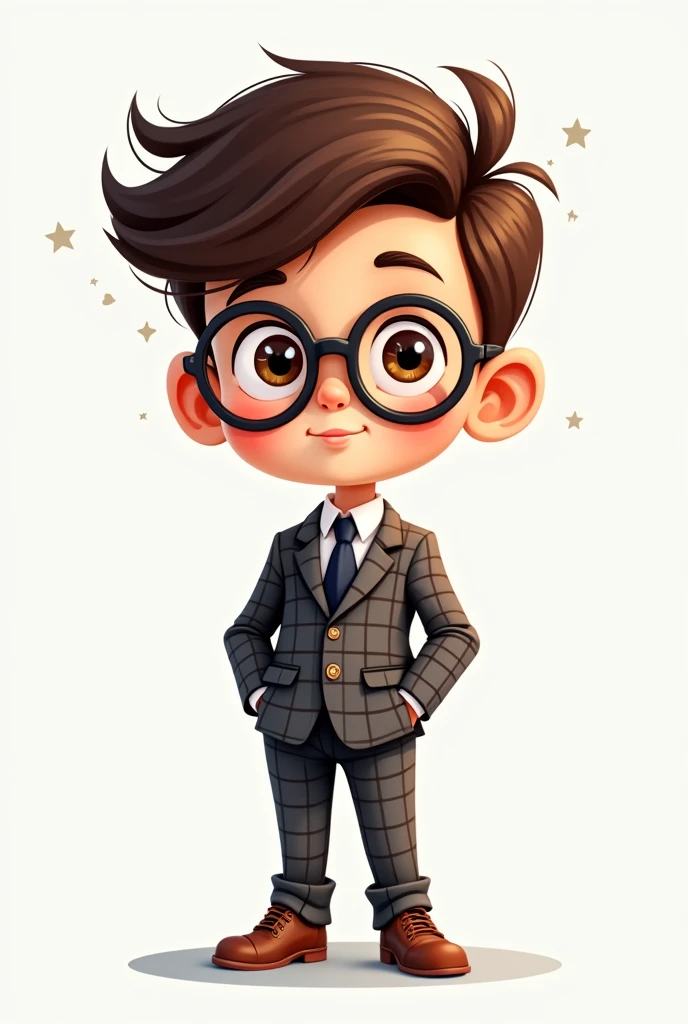 Smart boy in a checkered suit and glasses, cartoon