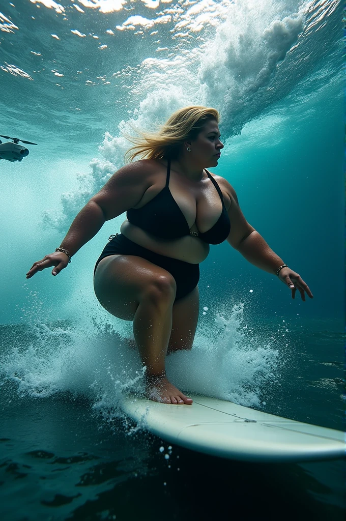 Close-up photography with underwater drone,Flirting with a lover。real life big hairy pubes muscular fat sexy milf surfing