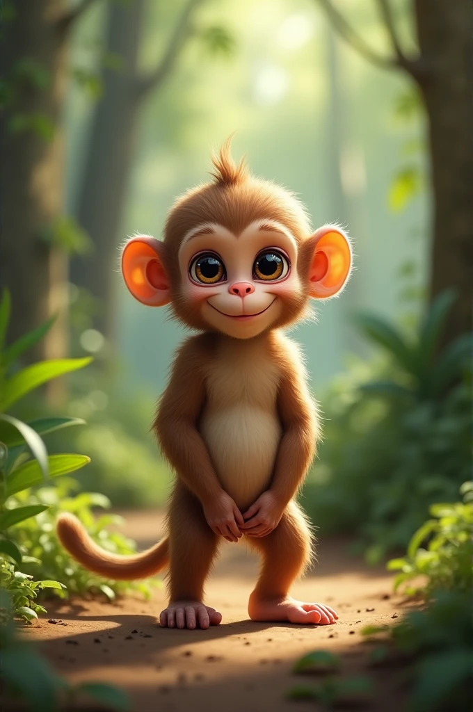 A baby monkey is standing