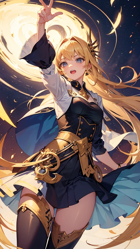 Girl pointing up with perspective