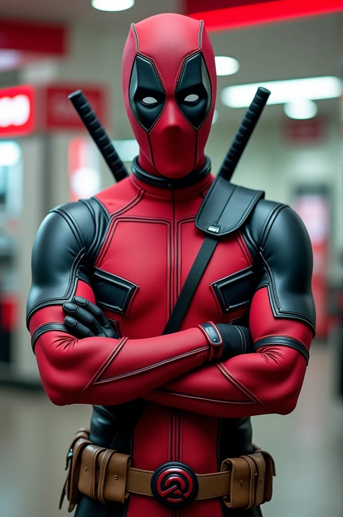 Petron staff dressed in Deadpool inside Petron Semenyih petrol station 