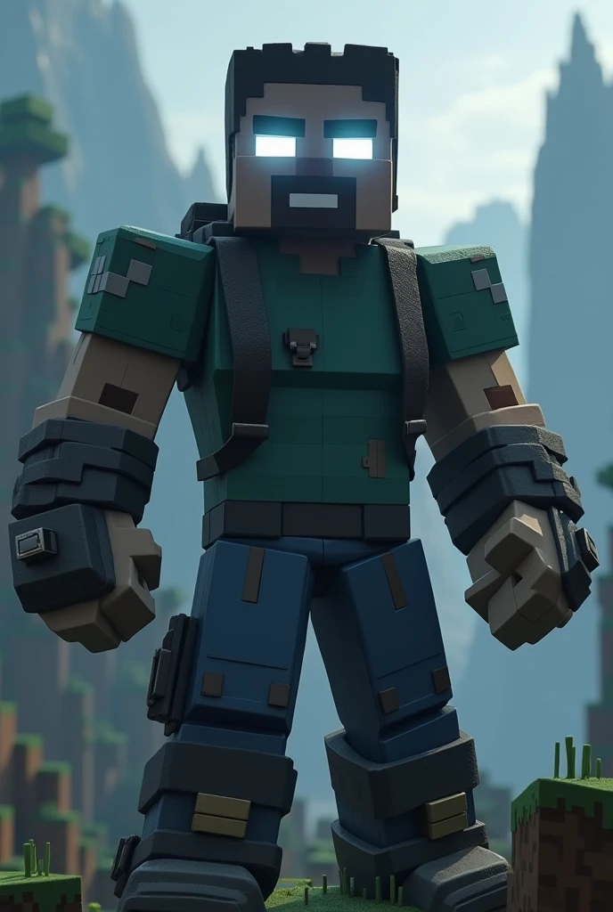 Steve from Minecraft game glowing white eyes badass