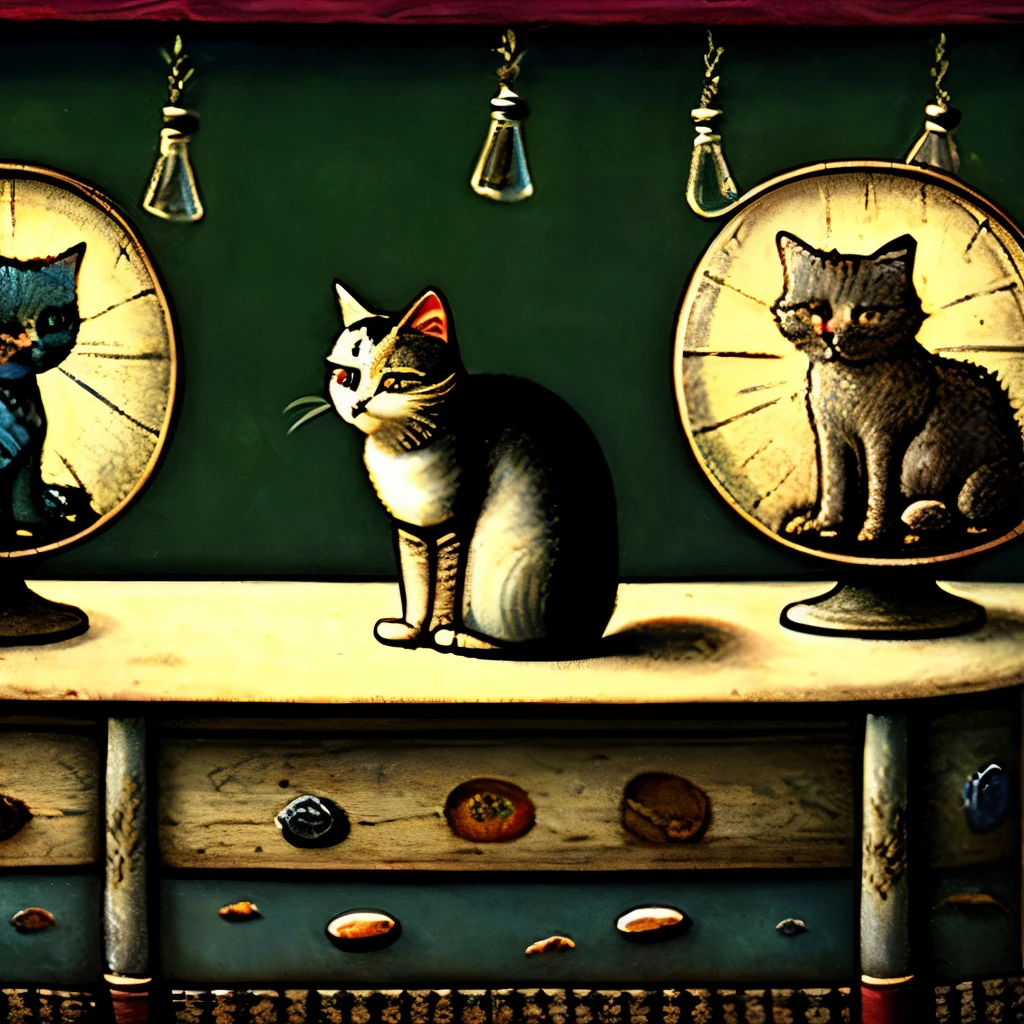 John Kenn Mortensen Style - Surreal、Cat Merchant、Cat counting coins