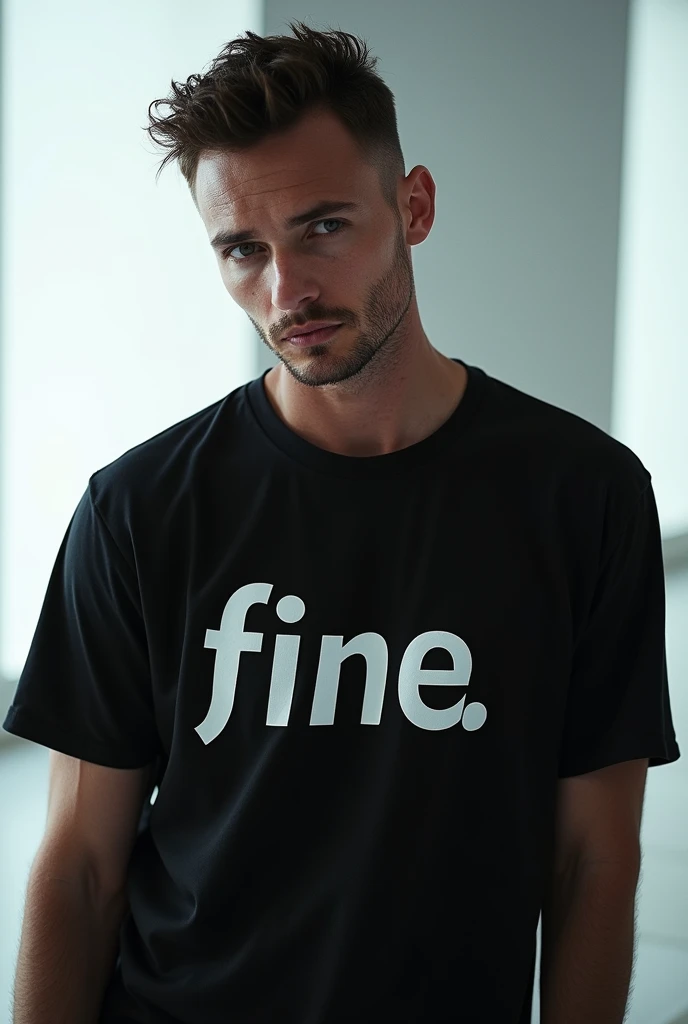 naughty man, styled, photographic essay, with the same shirt written ( fine