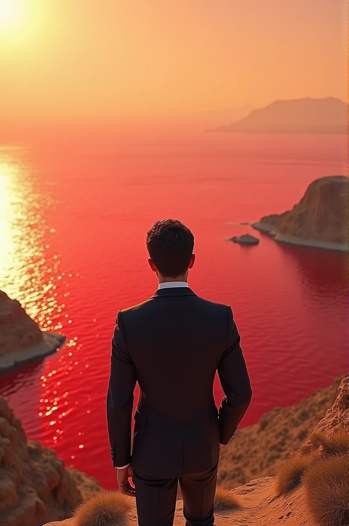 Red sea being looked at by an unsuccessful successful young man