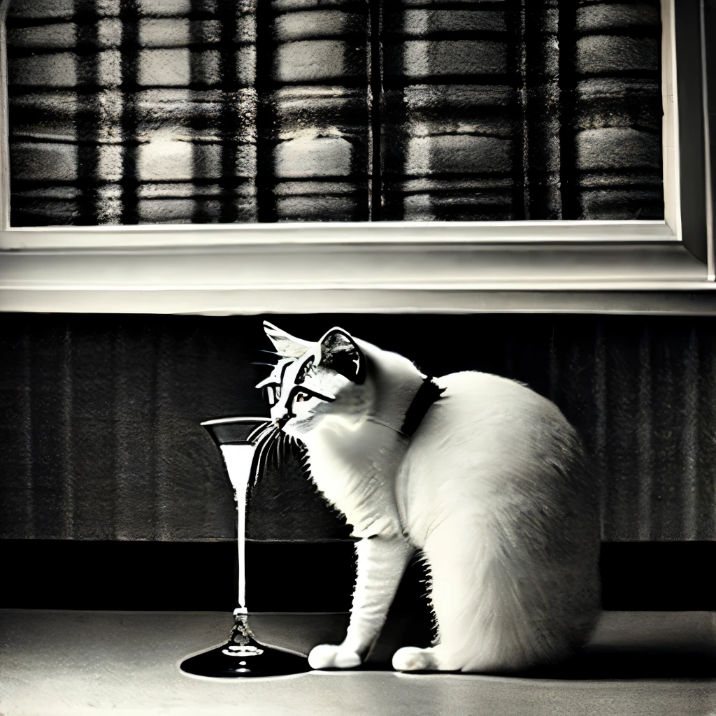 John Kenn Mortensen Style - Surreal、Black and white photography、Contemporary photography、Cat drinking water