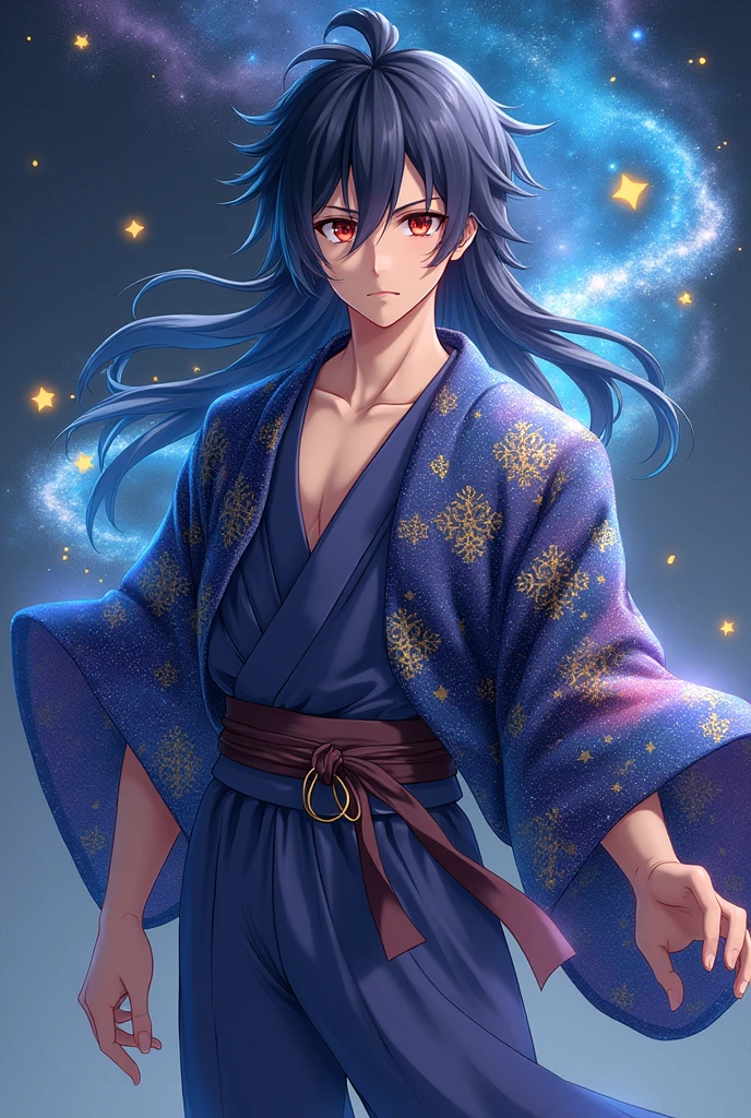 Male character with Megumi&#39;s hair and a haori that resembles the cosmos with Toji&#39;s body structure with the appearance of a child