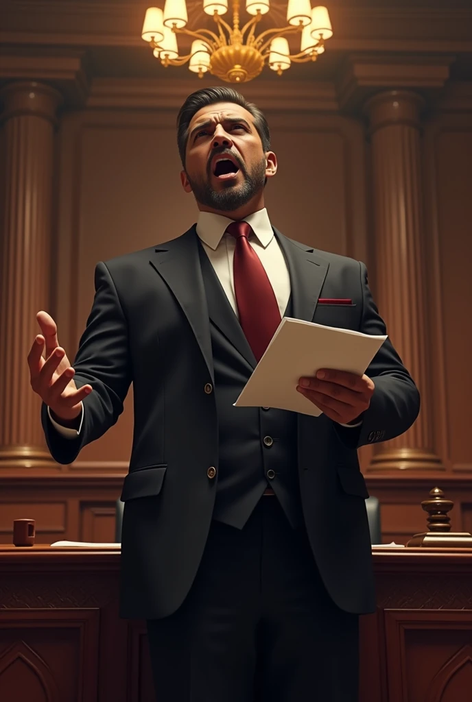 Jose Gregorio Paz Soldan in a court, Defending a client with energy and conviction.


