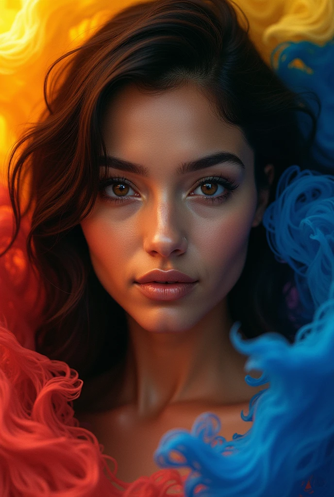 A pretty Colombian woman with a Colombian flag-colored abyss