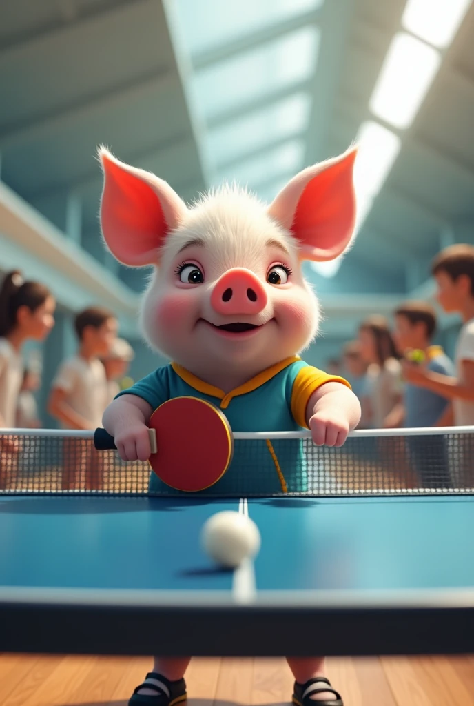 Piggy playing table tennis