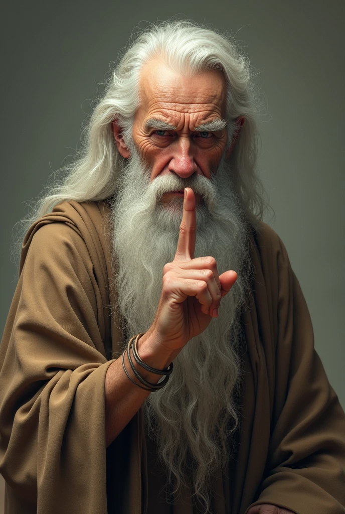 Old man making silence sign