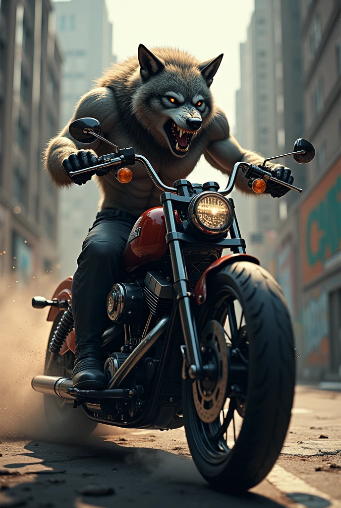 Ultra HD image of an obese werewolf naked bent over his motorcycle