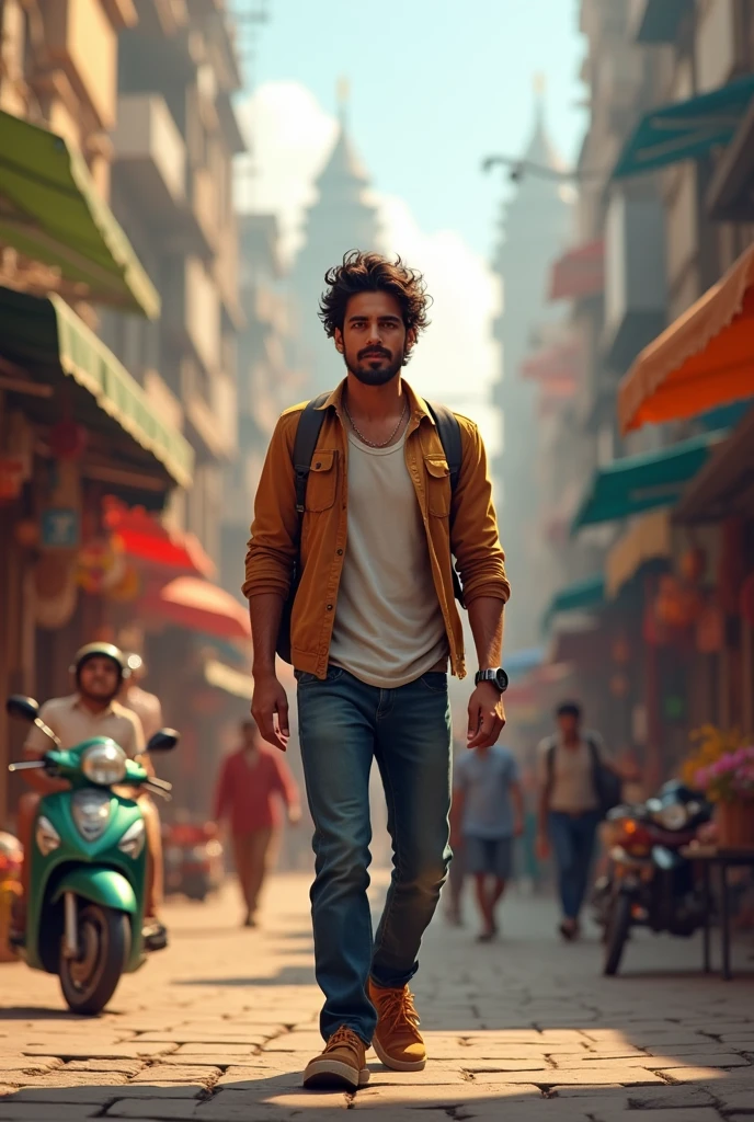 An Indian young man walking in the city of Mumbai, India.