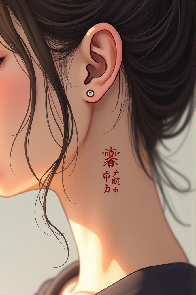 Show me a tattoo that says mom in Japanese, in the region behind the ear