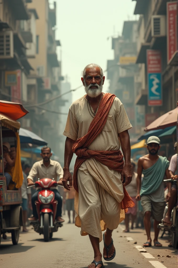 An Indian man walking in the city of Mumbai, India