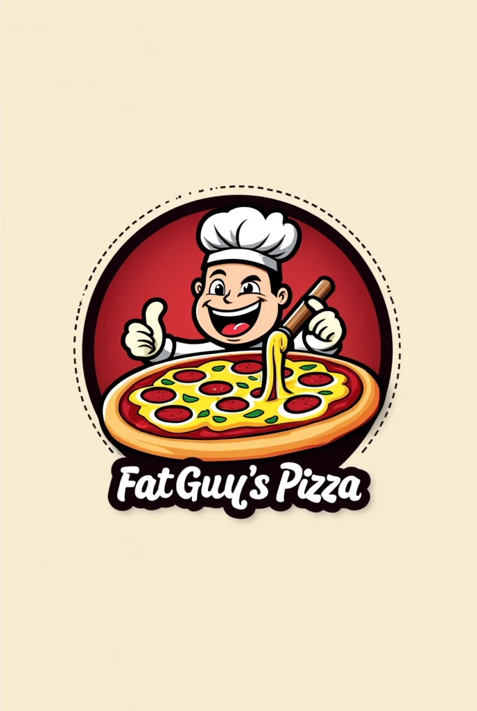 Make a logo with the company name called "fat guy&#39;s pizza" with a pizza right in the middle and with beautiful details that draw the customer&#39;s attention so they want to buy it, with the price of R$45,00